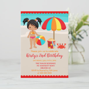 Invitación Fiesta de cumpleaños de niña en la playa de verano
