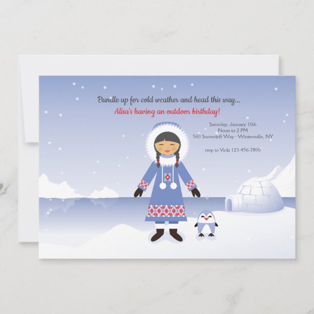 Invitación Fiesta de cumpleaños de niña esquimal (Anverso)