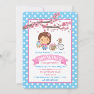 Invitación Fiesta de cumpleaños de niña flores de cerezo prim