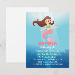 Invitación Fiesta de Cumpleaños de Niña Hermosa Sirena Bajo e