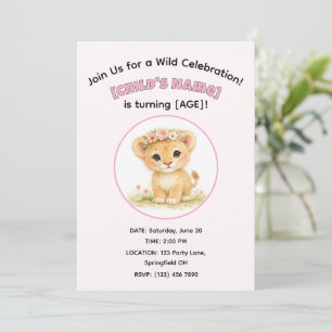 Invitación Fiesta de Cumpleaños de Niña León Safari Aquarela 