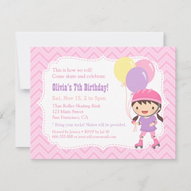 Invitación Fiesta de Cumpleaños de Niña Monada en Patines (Anverso)
