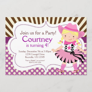 Invitación Fiesta de cumpleaños de niña morada polka