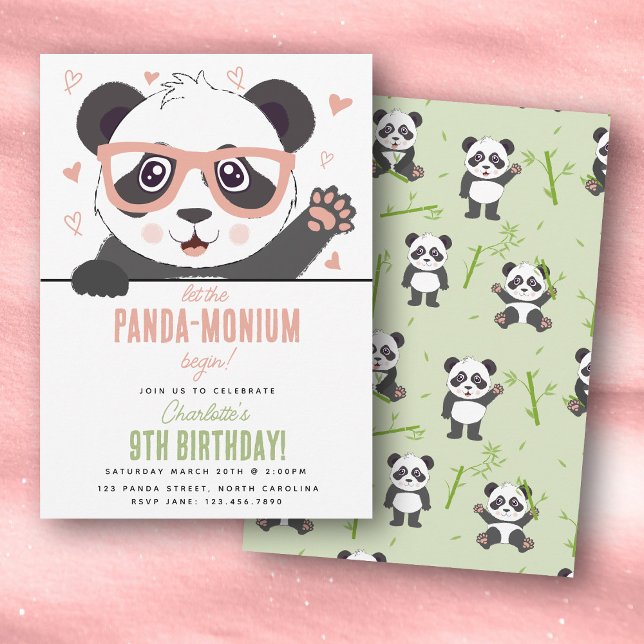 Invitación Fiesta de Cumpleaños de Niña Panda Lindo Kawaii (Cute Panda Bear Kawaii Girl Birthday Party Invitation)