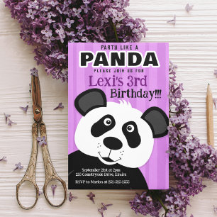 Invitación Fiesta de Cumpleaños de Niña Panda Púrpura como un