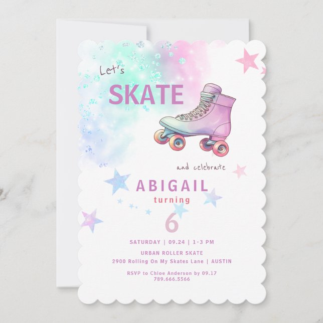 Invitación Fiesta de cumpleaños de niña patinando (Anverso)