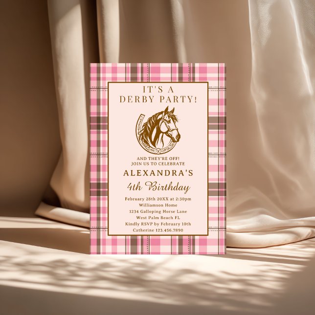 Invitación Fiesta de Cumpleaños de Niña Rosa Preppy de Derby  (Subido por el creador)