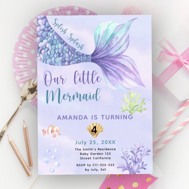 Invitación Fiesta de cumpleaños de niña sirena (Subido por el creador)