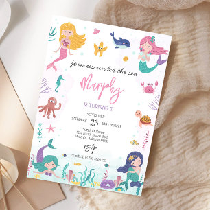 Invitación Fiesta de cumpleaños de niña sirena bajo el mar