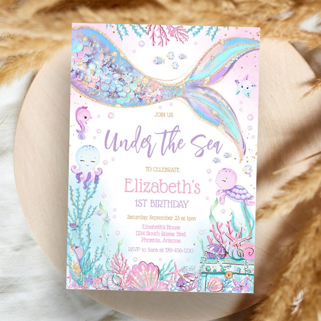 Invitación Fiesta de cumpleaños de niña sirena bajo el mar (Subido por el creador)