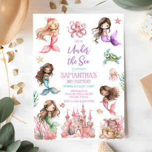 Invitación Fiesta de cumpleaños de niña sirena bajo el mar