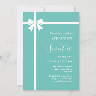 Invitación Fiesta de cumpleaños de niña Sweet 16 con lazo bla