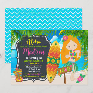 Invitación Fiesta de cumpleaños de niña tropical Luau hawaian