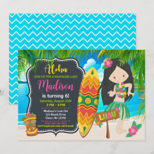Invitación Fiesta de Cumpleaños de Niña Tropical Luau Hawaian