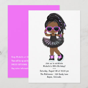 Invitación Fiesta de cumpleaños de niña tutú de rap hip hop C