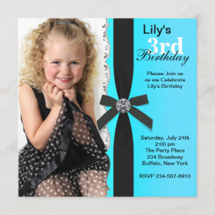 Invitación Fiesta de cumpleaños de niñas azul turquesa