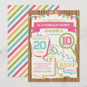 Invitación Fiesta de Cumpleaños de Niñas Búsqueda del Tesoro 