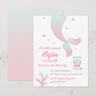 Invitación Fiesta de cumpleaños de niñas cola de sirena ombre
