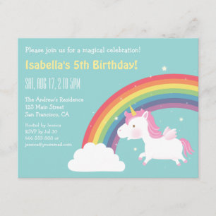 Invitación Fiesta de Cumpleaños de Niñas con Arcoíris y Unico
