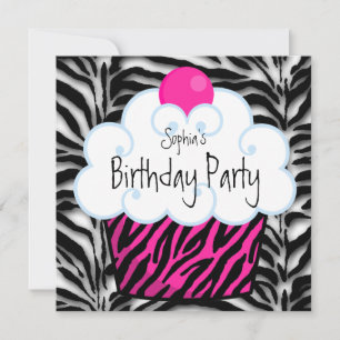Invitación Fiesta de cumpleaños de niñas con cupcakes de cebr