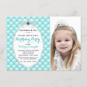 Invitación Fiesta de cumpleaños de niñas con diamantes azul t
