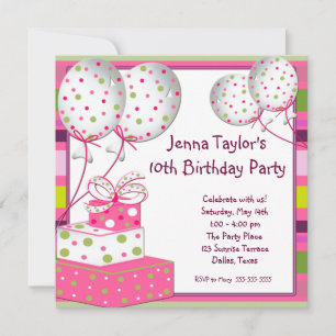 Invitación Fiesta de Cumpleaños de Niñas con Globos Rosados