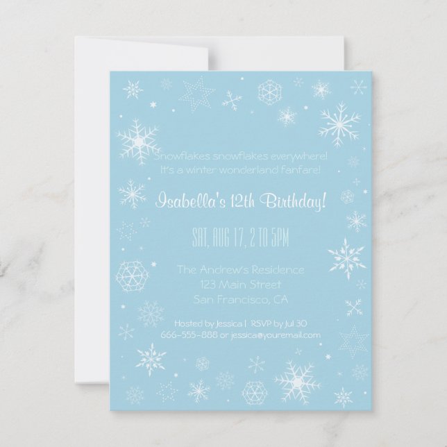 Invitación Fiesta de Cumpleaños de Niñas Copos de Nieve Elega (Anverso)