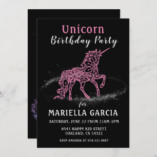 Invitación Fiesta de cumpleaños de niñas de Unicornio rosado 