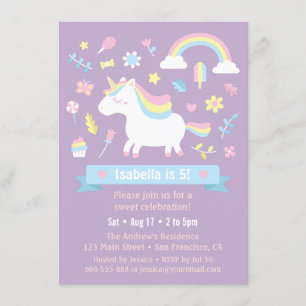 Invitación Fiesta de Cumpleaños de Niñas del Arcoíris de Unic