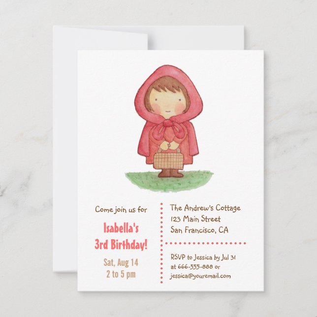 Invitación Fiesta de Cumpleaños de Niñas Dulce Caperucita Roj (Anverso)