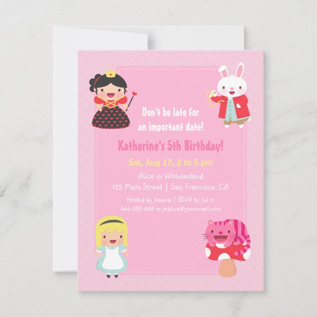 Invitación Fiesta de Cumpleaños de Niñas Dulces de Alicia en  (Anverso)