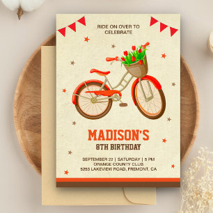 Invitación Fiesta de Cumpleaños de Niñas en Bicicleta Floral 