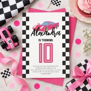 Invitación Fiesta de cumpleaños de niñas en coche de carreras