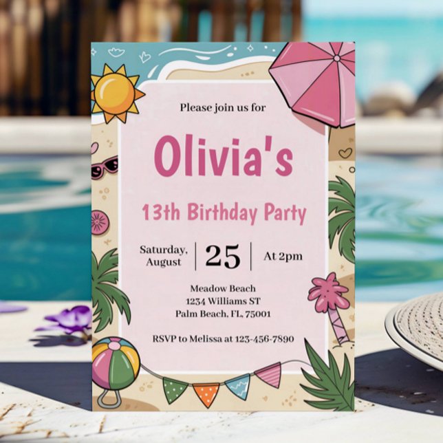 Invitación Fiesta de Cumpleaños de Niñas en la Playa de Chica (Subido por el creador)