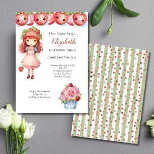 Invitación Fiesta de Cumpleaños de Niñas Fresa Dulce de Mora