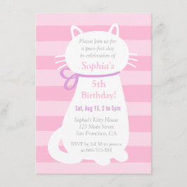Invitación Fiesta de Cumpleaños de Niñas Gato Blanco con Raya
