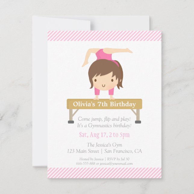 Invitación Fiesta de Cumpleaños de Niñas Gimnastas Lindas (Anverso)