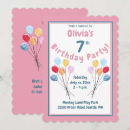 Invitación Fiesta de Cumpleaños de Niñas Globos Rosados