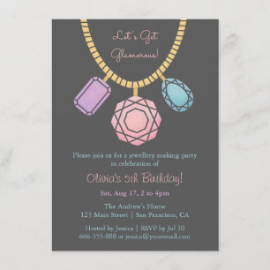 Invitación Fiesta de Cumpleaños de Niñas Haciendo Joyas Glamu