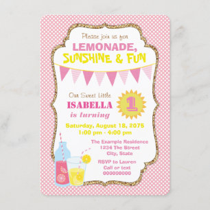 Invitación Fiesta de Cumpleaños de Niñas Limonada Rosa
