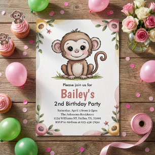 Invitación Fiesta de cumpleaños de niñas mono lindo selva