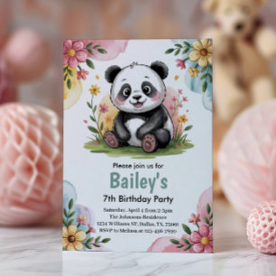 Invitación Fiesta de Cumpleaños de Niñas Panda Floral Adorabl