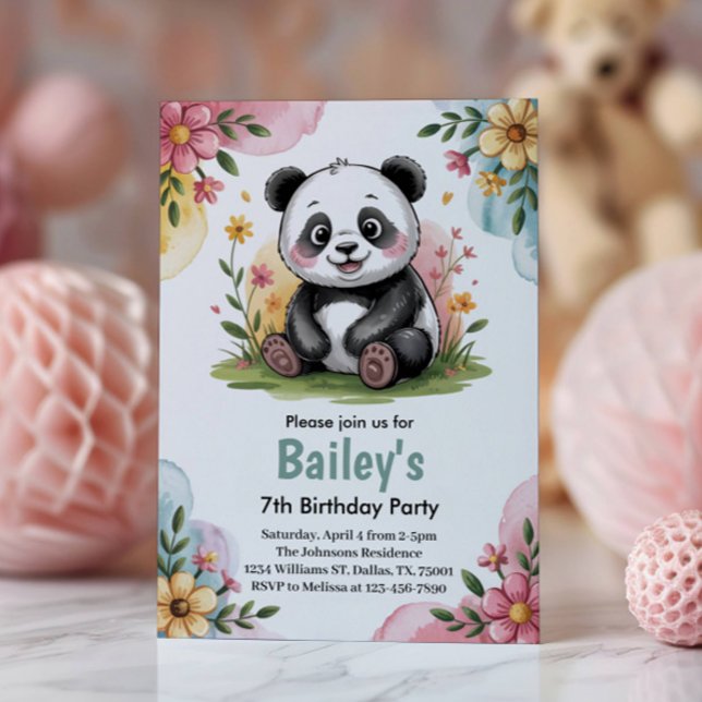 Invitación Fiesta de Cumpleaños de Niñas Panda Floral Adorabl (Subido por el creador)