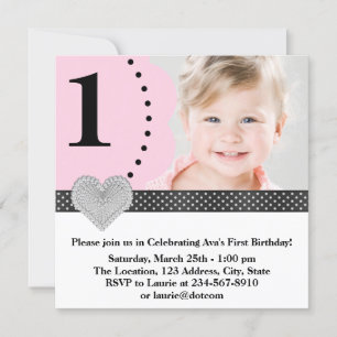 Invitación Fiesta de cumpleaños de niñas rosa y negro