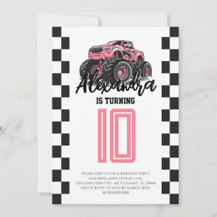 Invitación Fiesta de cumpleaños de niñas rosadas de camión mo