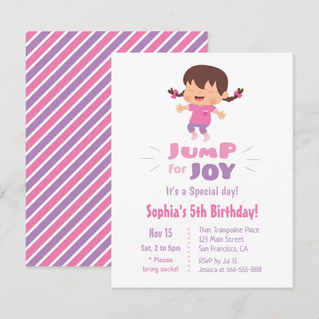 Invitación Fiesta de Cumpleaños de Niñas Salta de Alegría (Anverso / Reverso)
