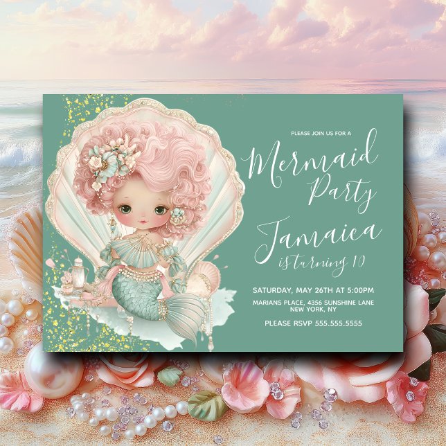 Invitación Fiesta de cumpleaños de niñas sirena coqueta (Subido por el creador)