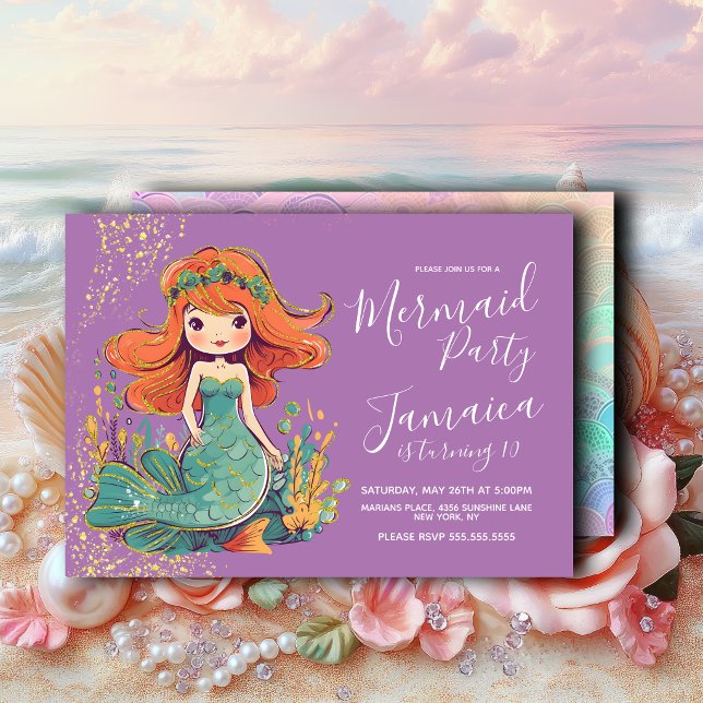 Invitación Fiesta de Cumpleaños de Niñas Sirena Morado (Subido por el creador)
