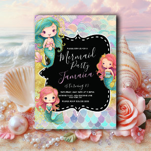 Invitación Fiesta de Cumpleaños de Niñas Sirena Purpurina