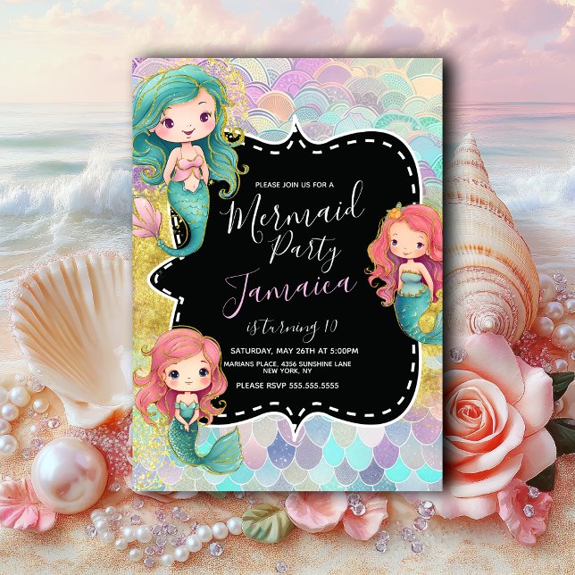 Invitación Fiesta de Cumpleaños de Niñas Sirena Purpurina (Subido por el creador)
